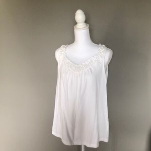 Jones New York White Sleeveless V-neck Top Large